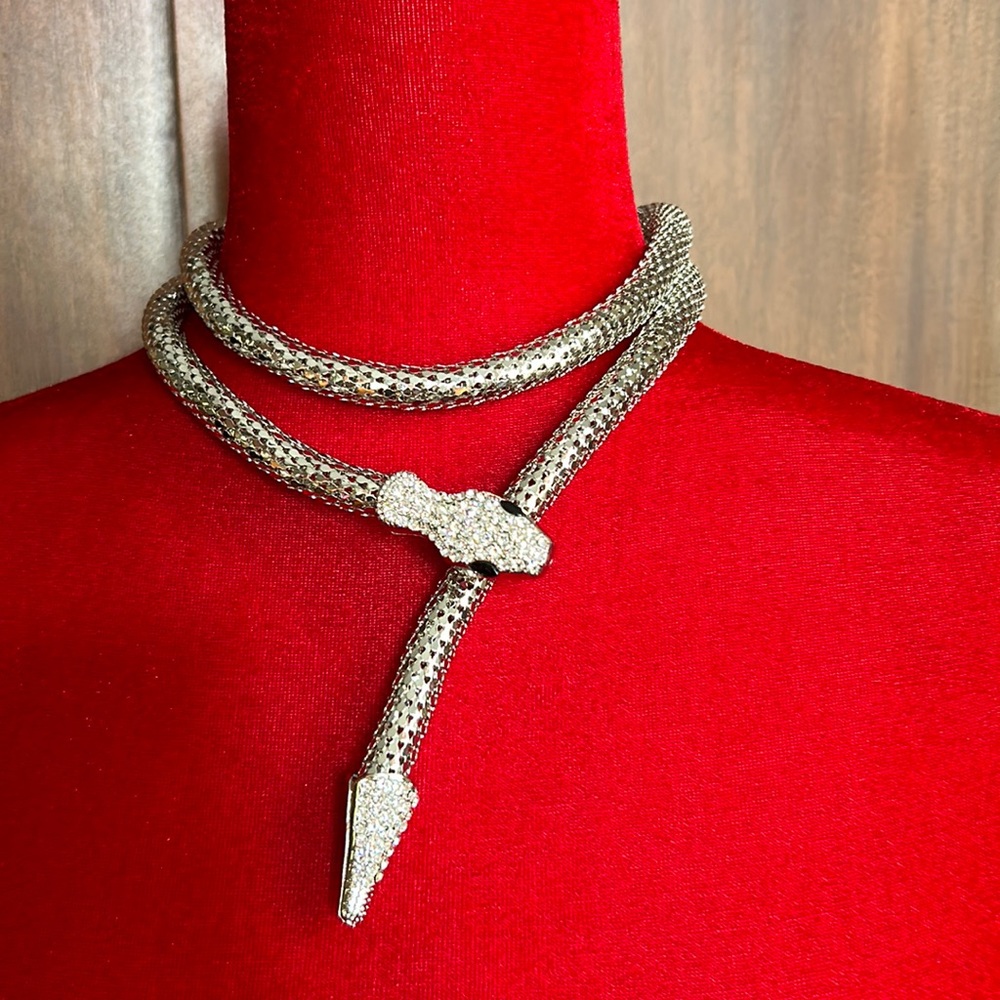 Metallic Mesh Bling Snake Necklace